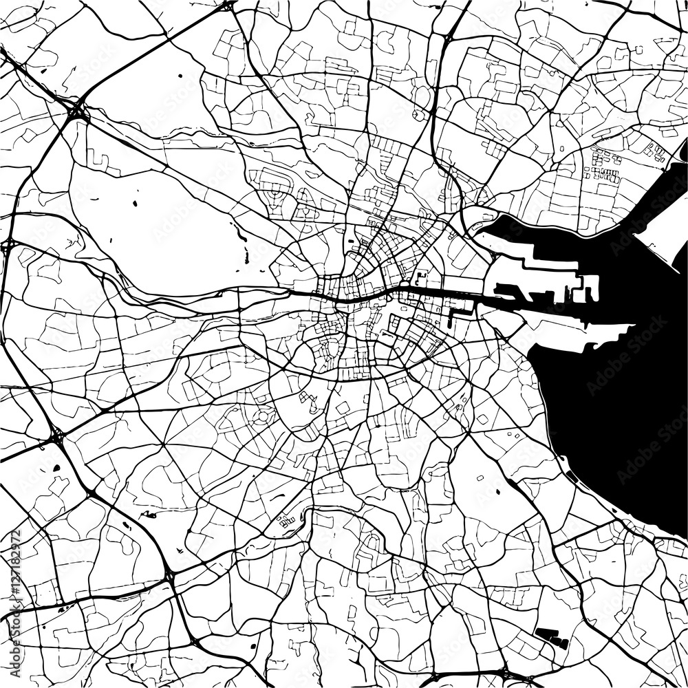 Obraz premium Dublin, Irlandia, wydruk mapy monochromatycznej