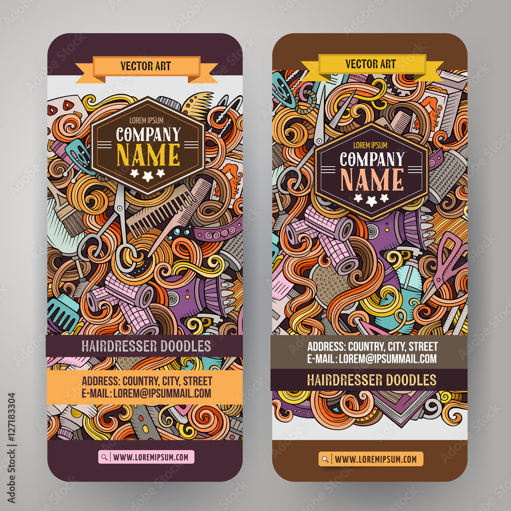 Obraz premium Cartoon vector doodles Hair salon banners
