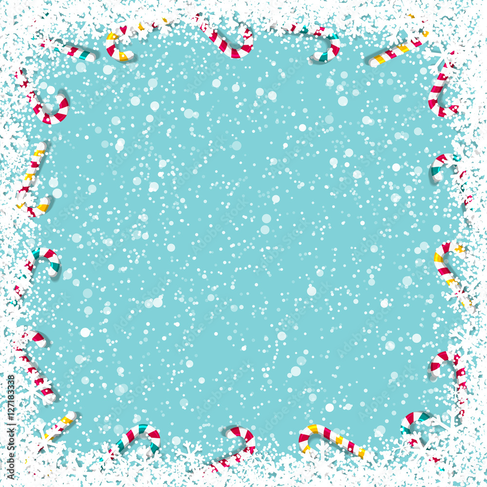 Snowy Christmas Background with candy canes frame Snowy Christmas Background with candy canes frame