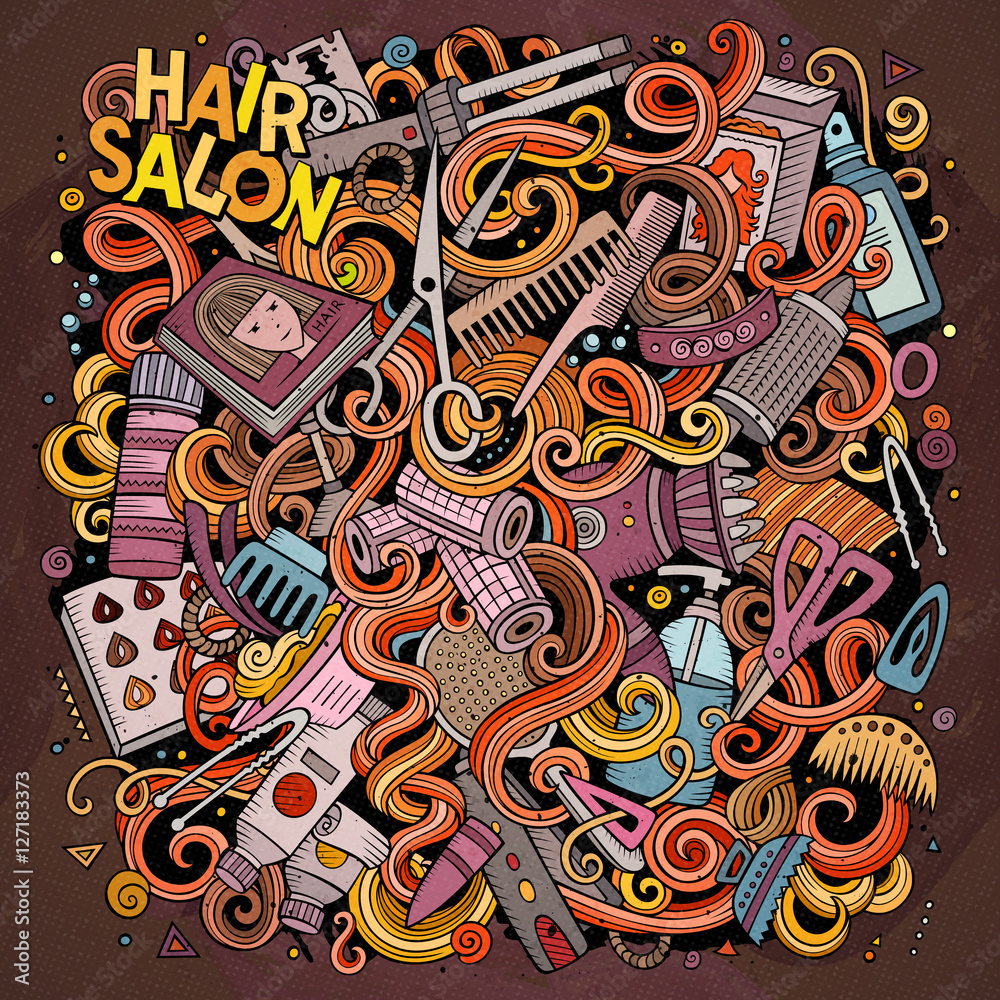 Cartoon doodles Hair salon illustration