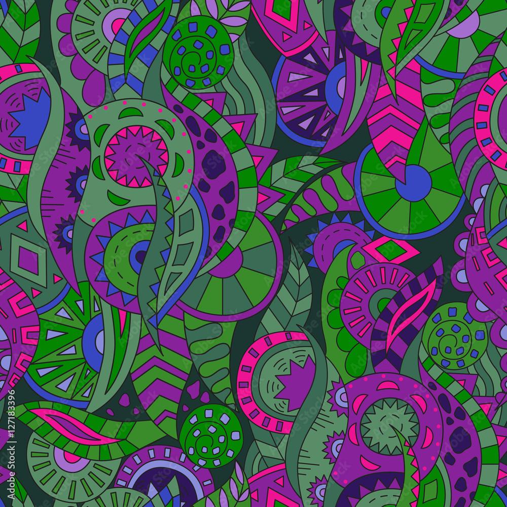 Fototapeta premium Abstract Seamless Background with Shapes, Leaves and Circles.