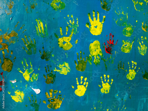 Fototapeta Naklejka Na Ścianę i Meble -  Child's palm, mural/Kindergarten children's mural. 