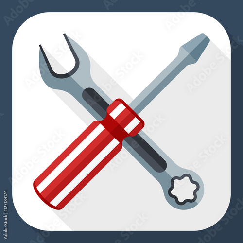 Simple vector icon of a screwdriver and a wrench in flat style with long shadow. Hand tools for repair and construction