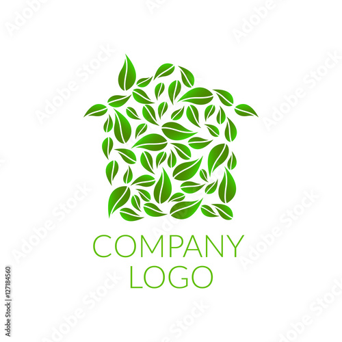 Logo dla firmy z branży ekologicznej, dom z liści