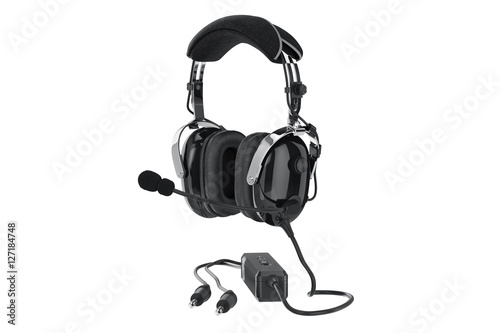 Headphones black glossy aviation digital. 3D graphic