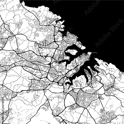 Valetta, Malta, Monochrome Map Artprint