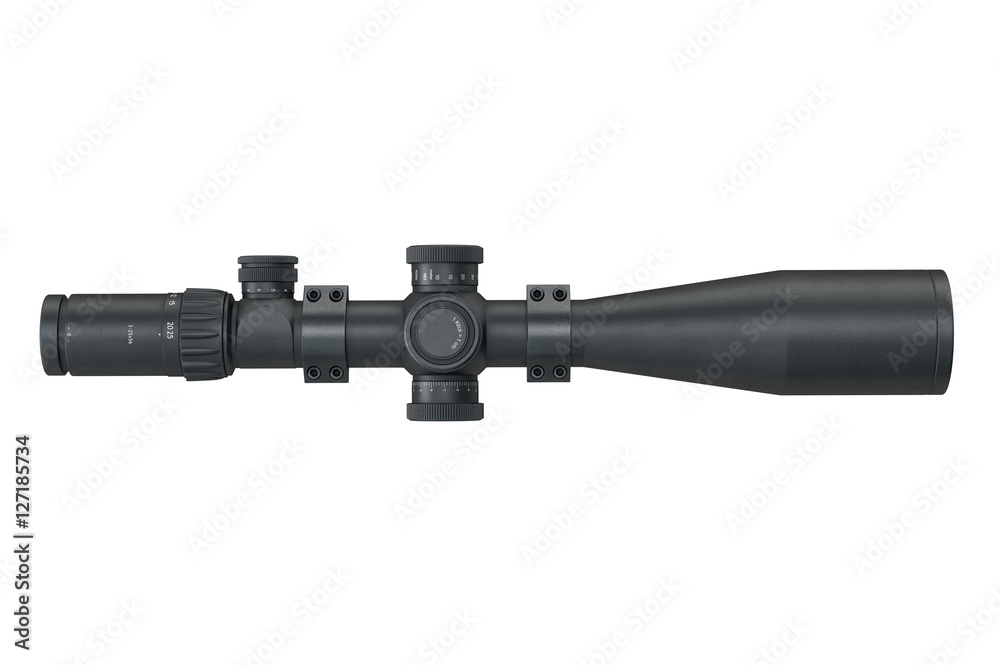 Fototapeta premium Scope optical black military device, top view. 3D graphic