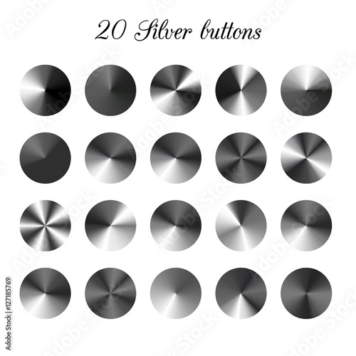 Set of silver mesh gradients buttons.Metallic icons collection,Vector illustration.