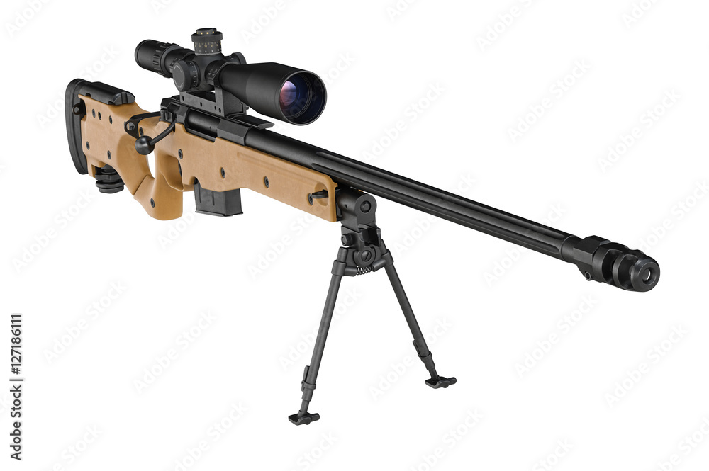 Rifle sniper metal with optical scope. 3D graphic Rifle sniper metal with optical scope. 3D graphic