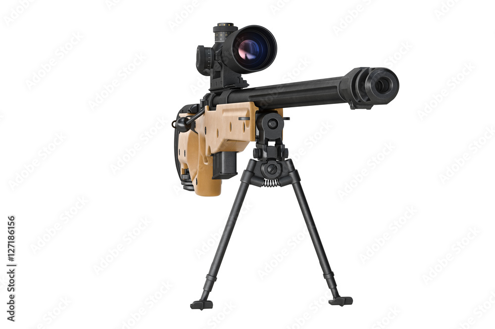 Rifle sniper aiming hunting object, front view. 3D graphic Rifle sniper aiming hunting object, front view. 3D graphic