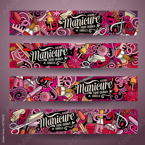 Cartoon cute vector doodles Nail salon banners
