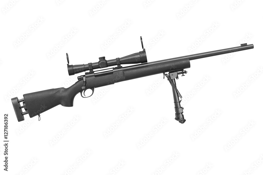 Rifle sniper metal hunting shotgun, side view. 3D graphic