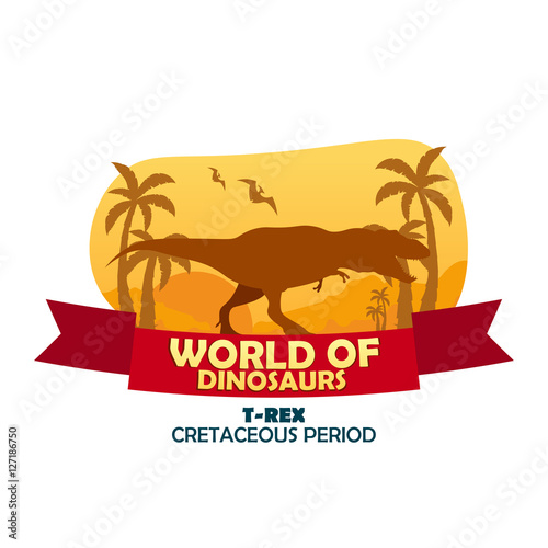 Banner World of dinosaurs. Prehistoric world. T-rex. Cretaceous period.