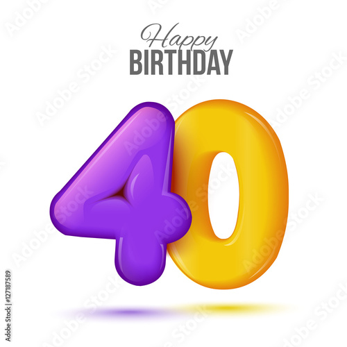 forty birthday greeting card template with 3d shiny number tforty balloon on white background. Birthday party greeting, invitation card, banner with number 40 shaped balloon