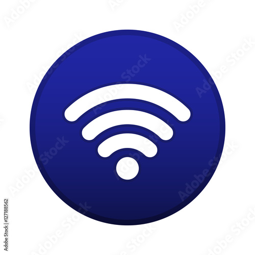 Wifi logo vector button, blue connect symbol isolated on white background.