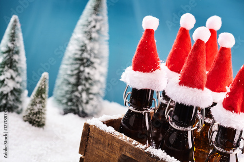 Tasty beer bottles for winter party photo