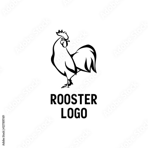 Black Rooster logo. Cock linear style illustration.