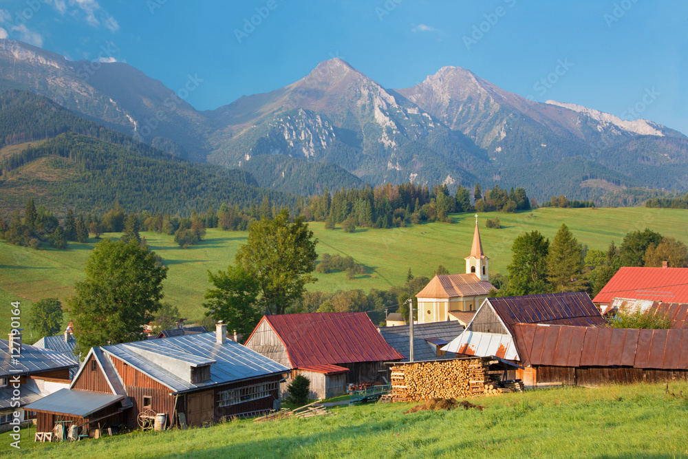 Fototapeta premium High Tatras - Belianske Tatry mountains and Zdiar village.