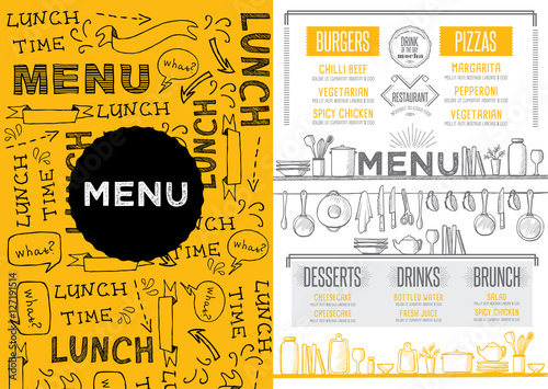 Menu restaurant, food template placemat.