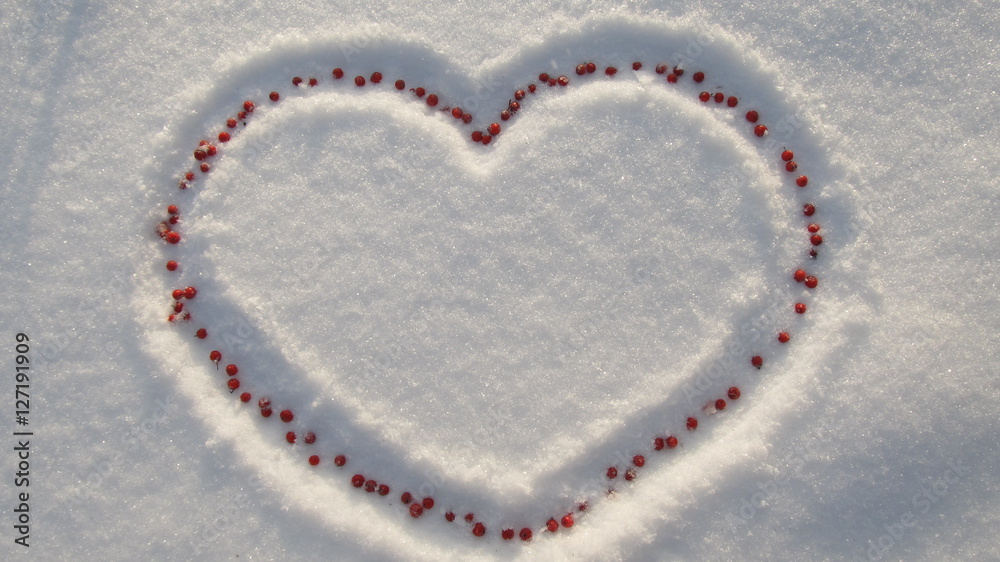 Heart of red berries in the snow Heart of red berries in the snow