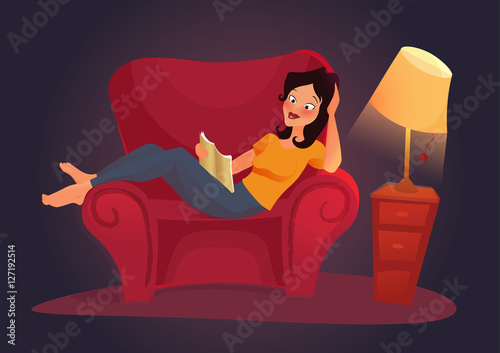 living room with woman. Flat illustration