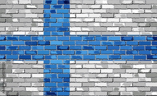 Flag of Finland on a brick wall - Illustration, 
Finnish flag painted on brick wall,
Finland flag in brick style, 
Abstract grunge mosaic vector