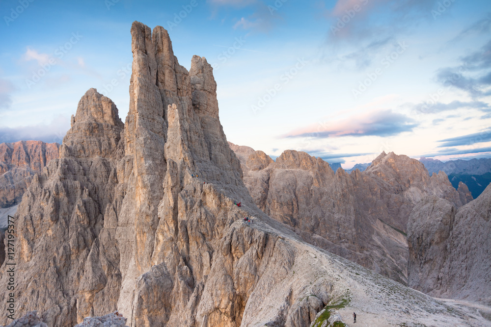 Obraz premium Sunset over the Vajolet towers in Dolomites