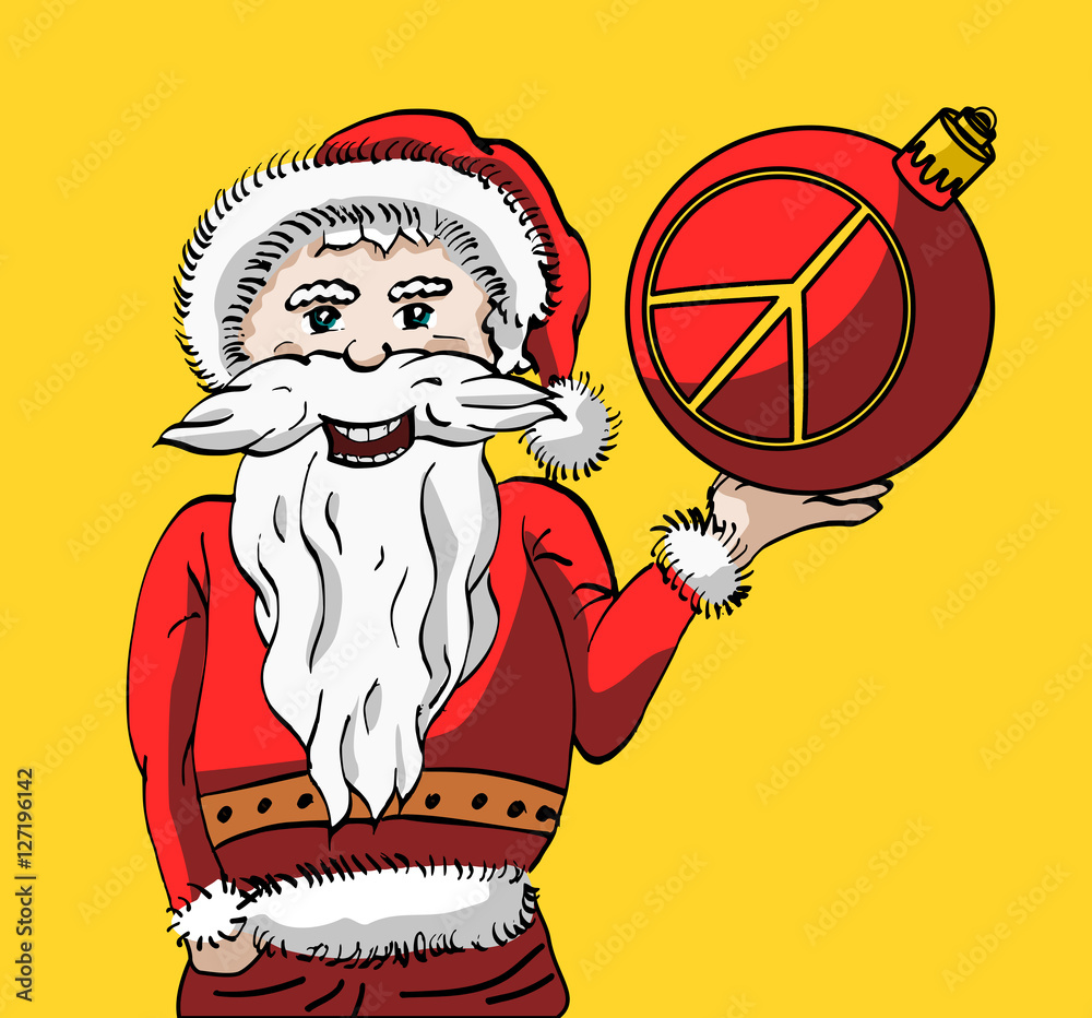 kerstman houdt een kerstbal vast