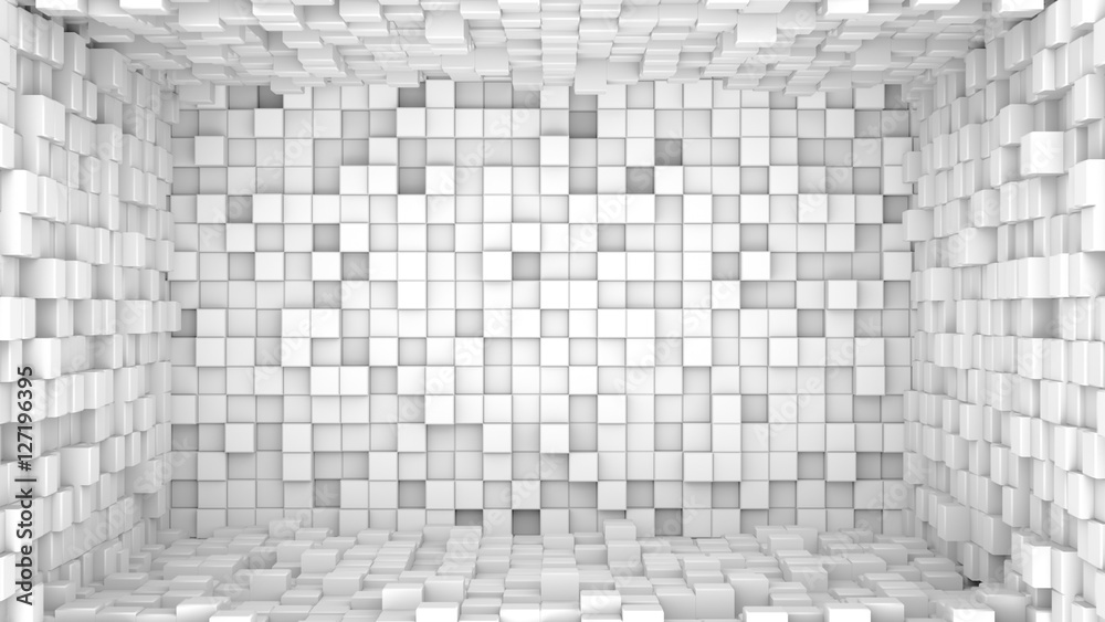 Room of extruded white cubes. Abstract 3D render Room of extruded white cubes. Abstract 3D render