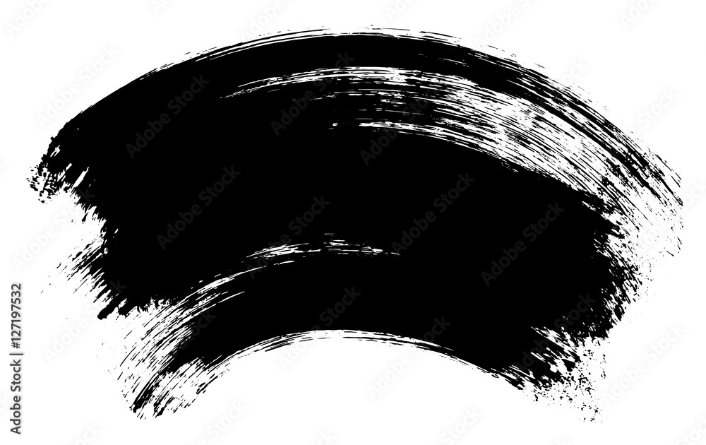 Realistic black brush stroke texture. Ink hand paint illustration, isolated on white background.