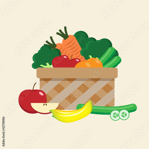 vegetable and fruit in basket. vector illustration