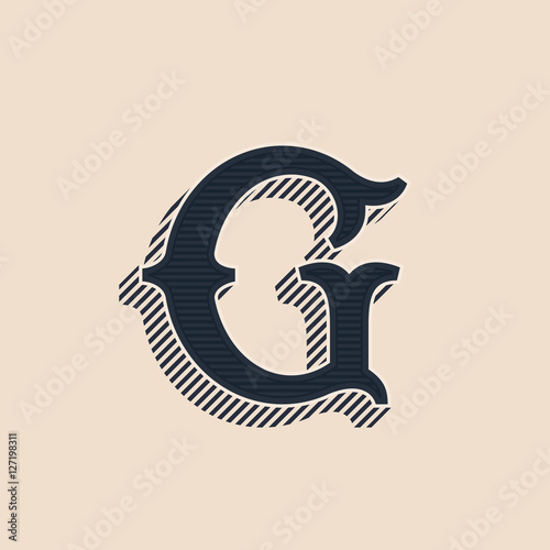 G letter logo in vintage western style with lines shadows.