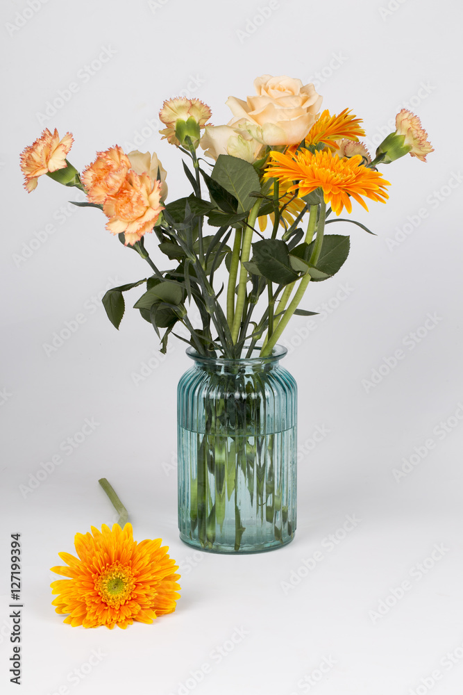 Yellow rose, Orange Chrysanthemum and Beautiful yellow carnation flower 