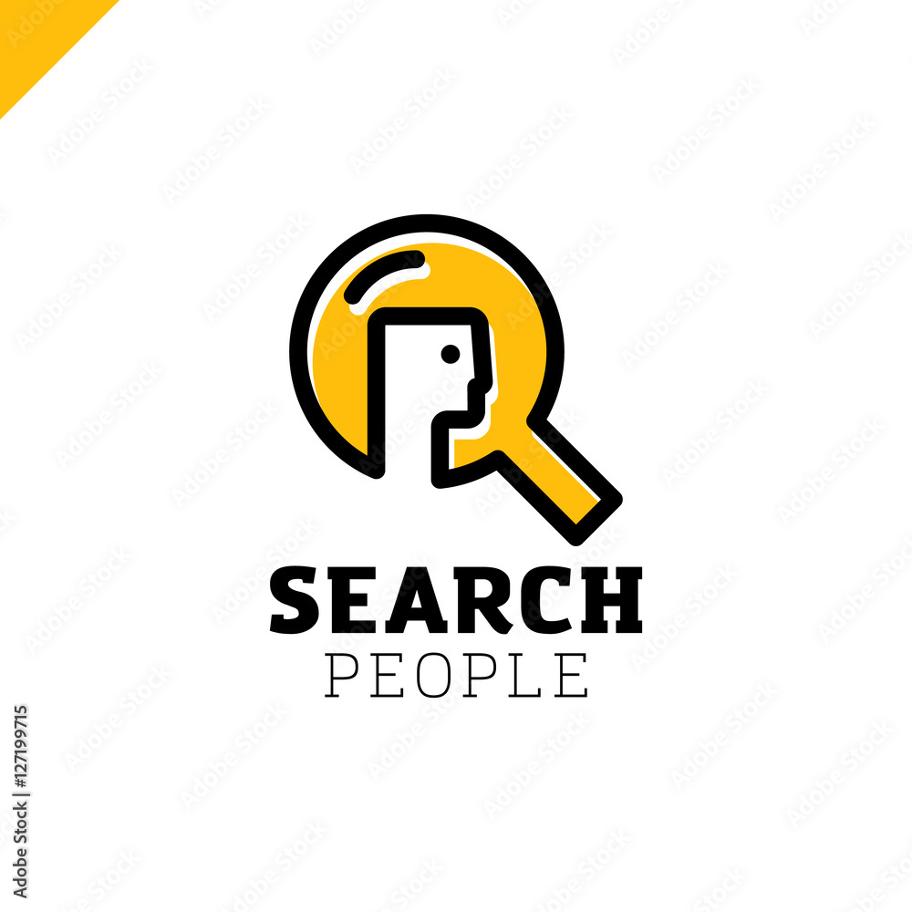 Search or find people logo. Zoom man head logotype in line style Search or find people logo. Zoom man head logotype in line style