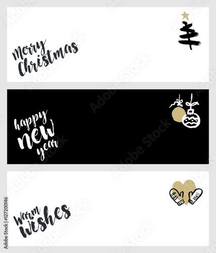 Set of Christmas and New Year social media banners. Hand drawn vector illustrations for website and mobile banners, internet marketing, greeting cards and printed material design.