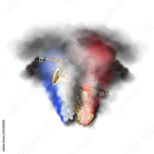 saxophone and trumpet in smoke