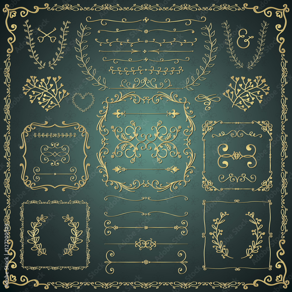 Golden Hand Drawn Decorative Doodle Design Elements Golden Hand Drawn Decorative Doodle Design Elements