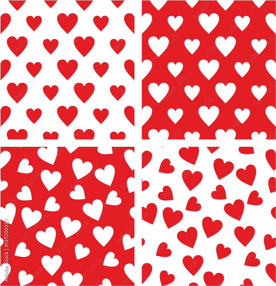 Heart Shape Big & Small Aligned & Random Seamless Pattern Red Color Set Heart Shape Big & Small Aligned & Random Seamless Pattern Red Color Set