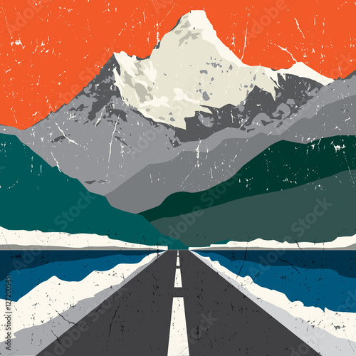 Mountains road landscape. Adventure outdoor, expedition mountain