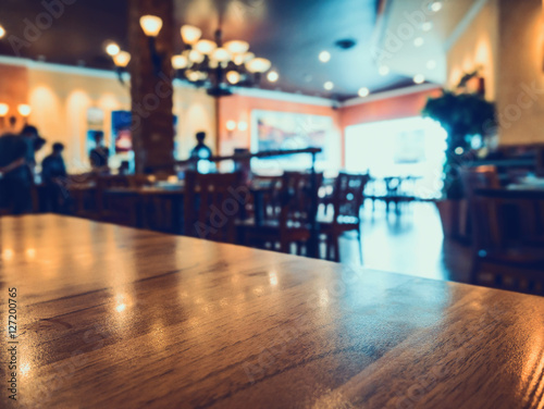 restaurant with abstract bokeh light blur background