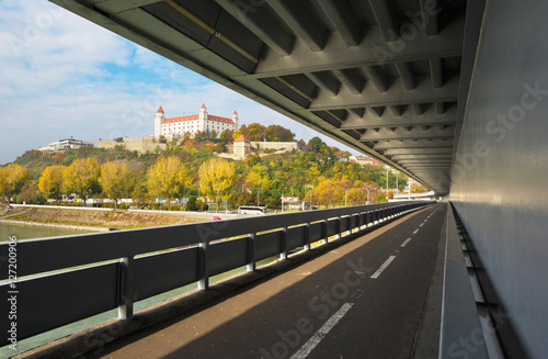 Photography BRATISLAVA, SLOVAKIA, OCTOBER - 27, 2016: The castle from SNP bridge