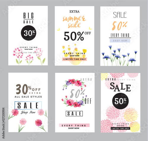 sale banners collection for social media banners  web design  shopping on-line posters  email and newsletter designs  ads  promotional  letter  watercolor style  vector illustration