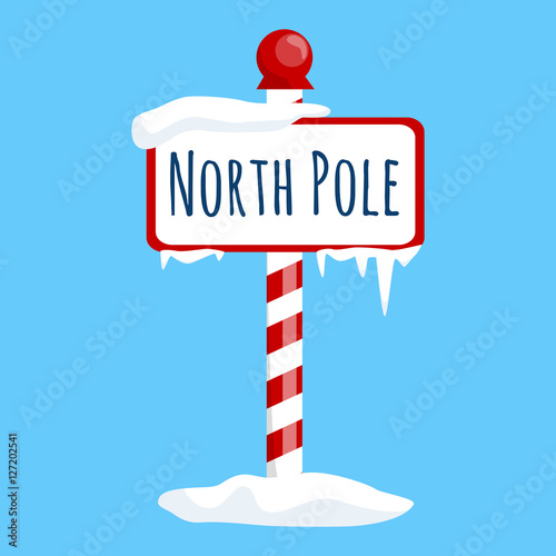 christmas icon north pole sign with snow and ice, winter holiday xmas symbol, cartoon banner