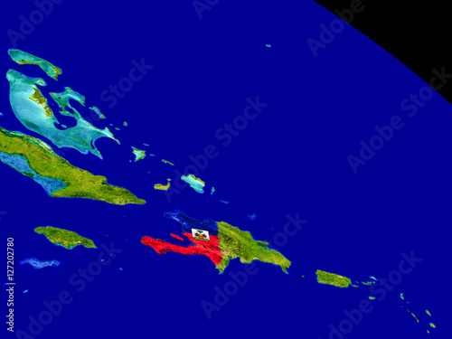 Haiti with flag on Earth Fotobehang