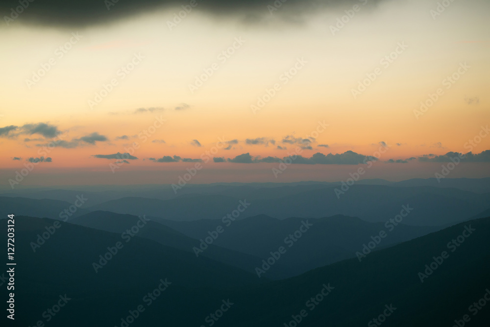 Beautiful mountain peaks with sunset