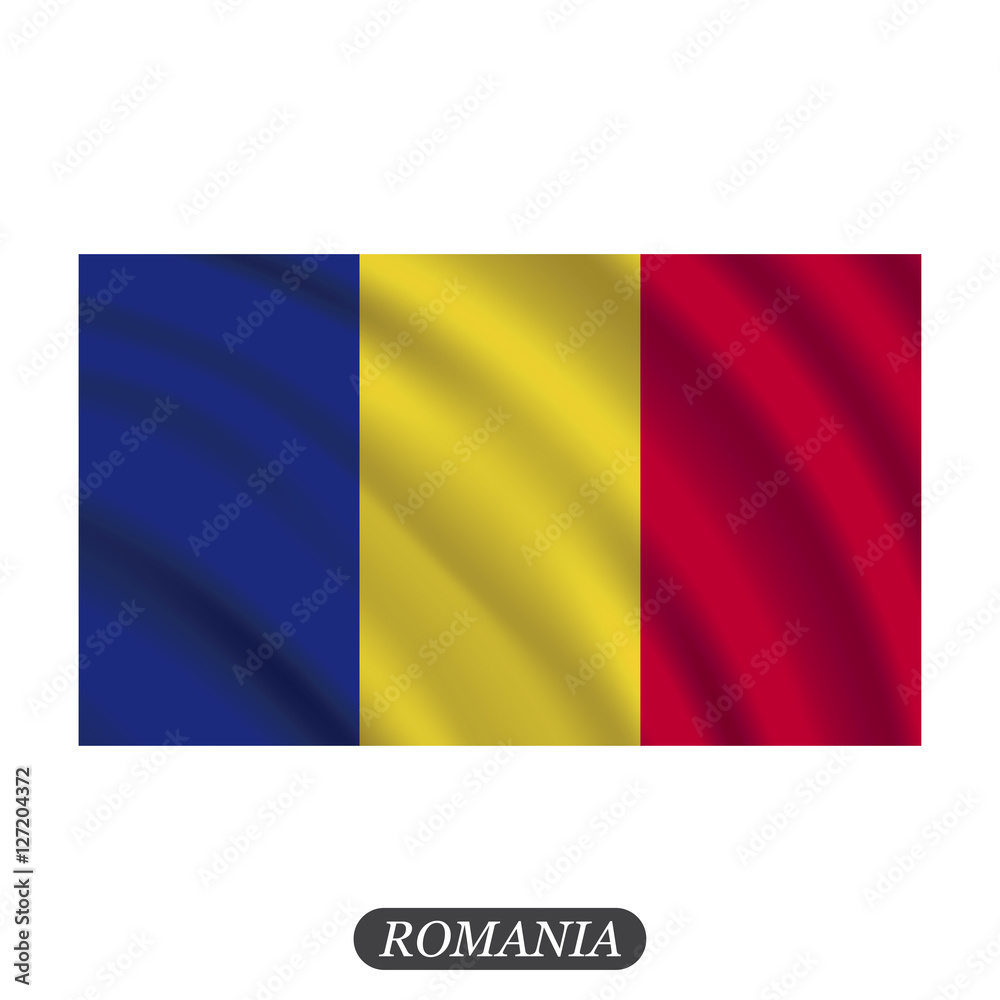 Waving Romania flag on a white background. Vector illustration