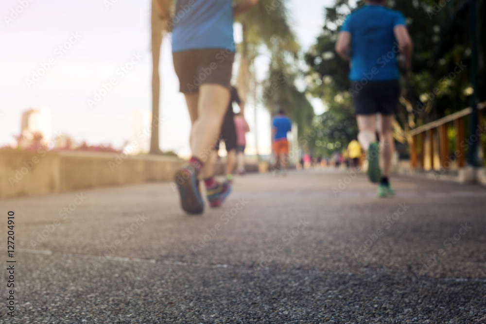 Blurred or De-focus man jogging in the park with gradient effect,Fitness concept.