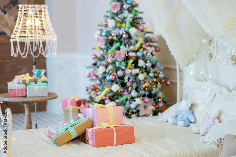 Christmas interior in pastel colors