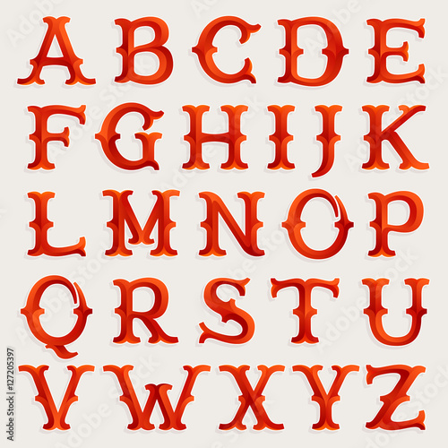 Elegant circus style faceted red slab serif font.