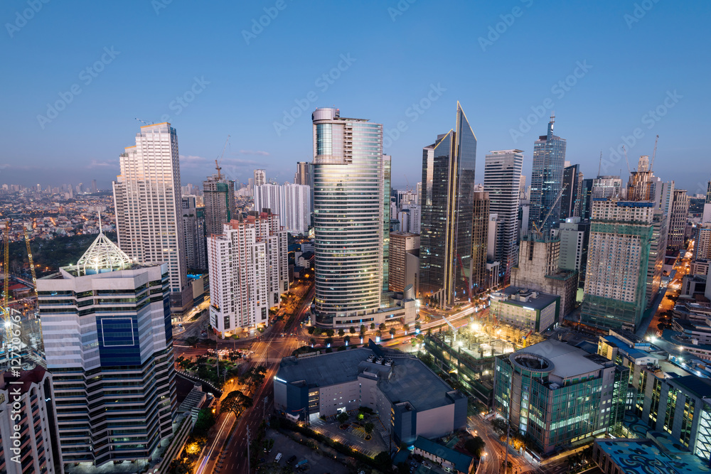 Makati Skyline at night. Makati is a city in the Philippines` Metro Manila region and the country`s financial hub.